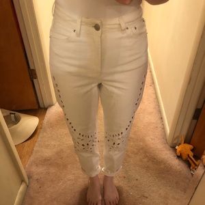 Topshop white high waisted jeans with cutouts